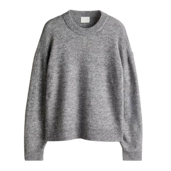 H&M Gray Melange and Sequin Embellished Crew Sweater - Picture 2 of 9